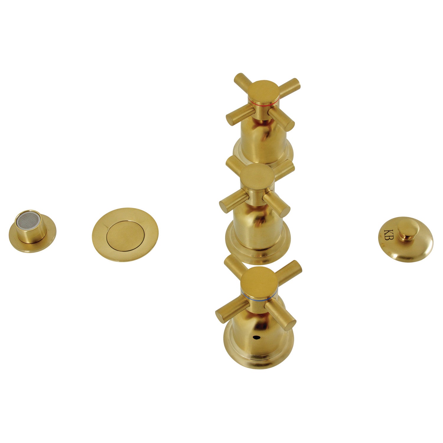 Kingston Sona KB6327DX - Concord Three-Handle Deck Mount Vertical Spray Bidet Faucet with Brass Pop-Up, Brushed Brass — image 1